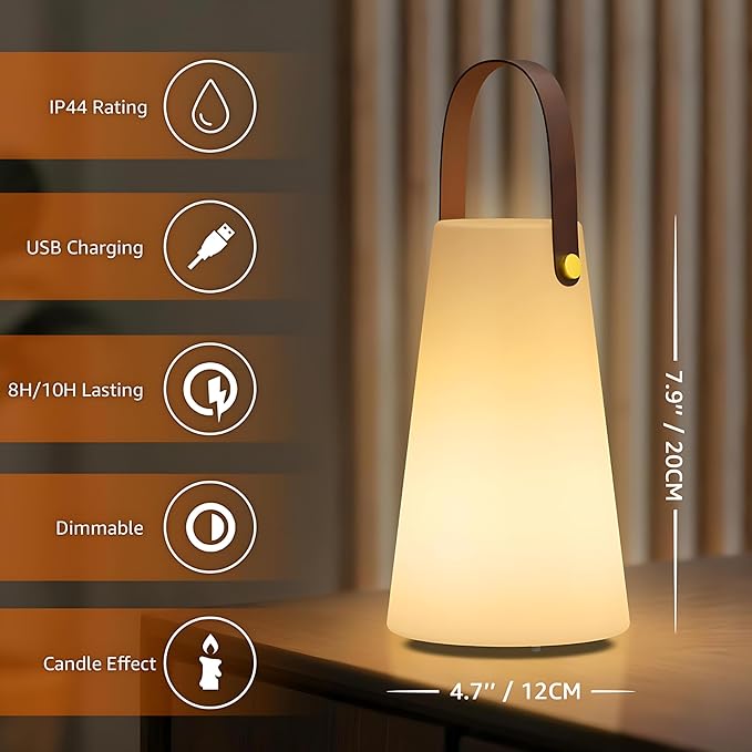 Outdoor Lanterns - Cordless Rechargeable Table Lamp, RGB LED Lights with Remote, IP44 Water-Resistant for Patio, Camping, Garden, Dining Room