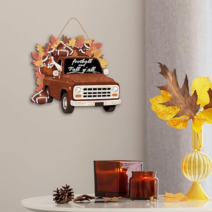 COLOR VALLEY ART Fall Pumpkin Welcome Sign Hello Fall Wood Hanging Decoration Autumn Wooden Signs Rustic Thanksgiving Decorative for Porch Home Wall Indoor Decor, 12.9L''x11.4W'' (Car)