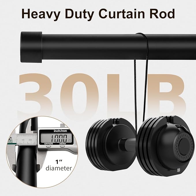 2pcs Black Curtain Rod 40-63 Inch Bundle Adjustable Iron Construction Curtain Hardware Bedroom Wall Drill Installation Kit Included Matte Finish Contemporary Style
