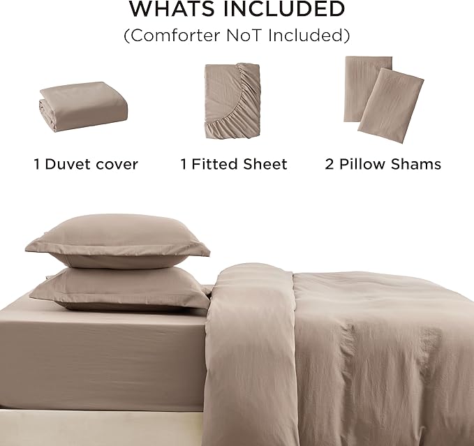 Bedsure Duvet Cover Full Size with Fitted Sheet - 4 Pieces Prewashed Cotton-Like Extra Soft Bedding Set, Includes 1 Duvet Cover 80x90 Inches with Zipper Closure, 2 Pillow Shams, 1 Fitted Sheet, Khaki
