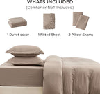 Bedsure California King Size Duvet Cover with Fitted Sheet - 4 Pieces Prewashed Cotton-Like Extra Soft Bedding Set, Includes 1 Duvet Cover 104x98 Inches, 2 Pillow Shams, 1 Fitted Sheet, Khaki