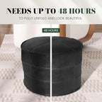 Genuine Leather Round Pouf Ottoman Footstool for Living Room, Bedroom, Indoor (Black)