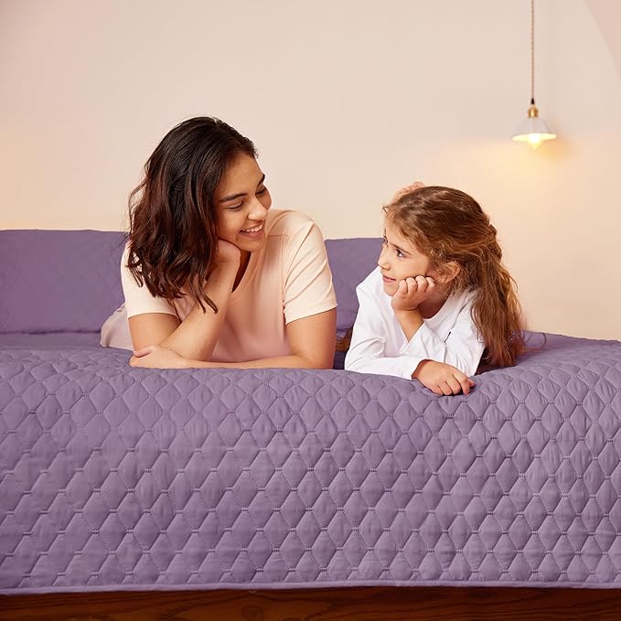 Exclusivo Mezcla Reversible California King Size Quilt Bedding Set with Pillow Shams, Lightweight Quilts Cal King Size, Soft Bedspreads Bed Coverlets for All Seasons - (Dusty Lavender, 112"x104")