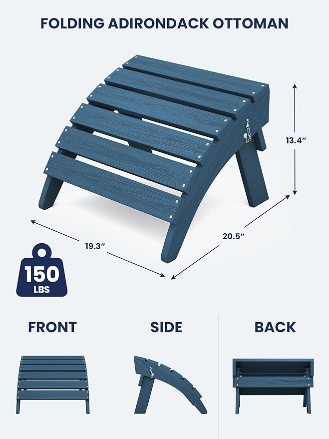 KINGYES Folding Adirondack Ottoman for Adirondack Chair, Navy