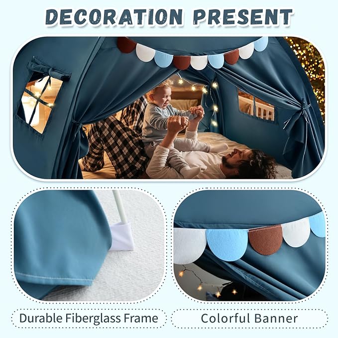 Razee Full Size Bed Canopy for Kids, Boys Bed Tent Dream Privacy Sleeping Tents Indoor, Toddler Under Bunk Bed Tent with Pennant Banners