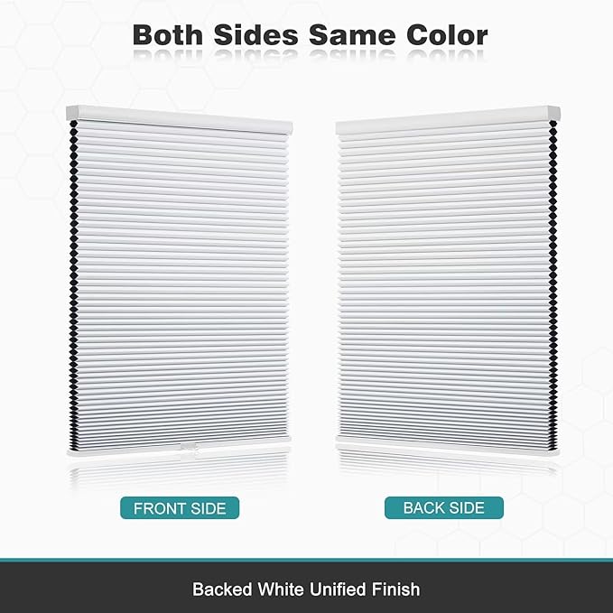 Changshade Cordless Cellular Shades, Blackout Honeycomb Shades for Windows, Room Darkening Pleated Blinds, Easy to Install for Indoor Windows and French Doors, 35" W x 72" H, White