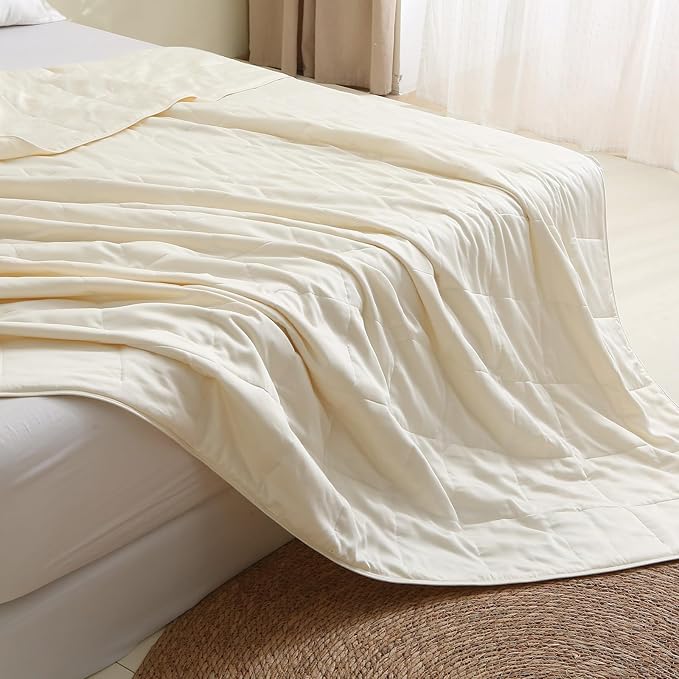 EP Mode Lightweight Quilt Blanket for Summer, Viscose from Bamboo Fabric & Filling, Natural, Breathable & Machine Washable- Ivory, King