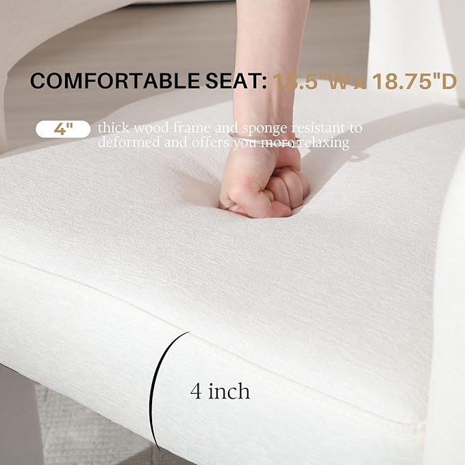 White Chenille Dining Chairs Set of 6, Modern Barrel Dining Room Chairs Upholstered Accent Chair with Arms and Round Back for Living Room Kitchen Armchair No Assembly Needed