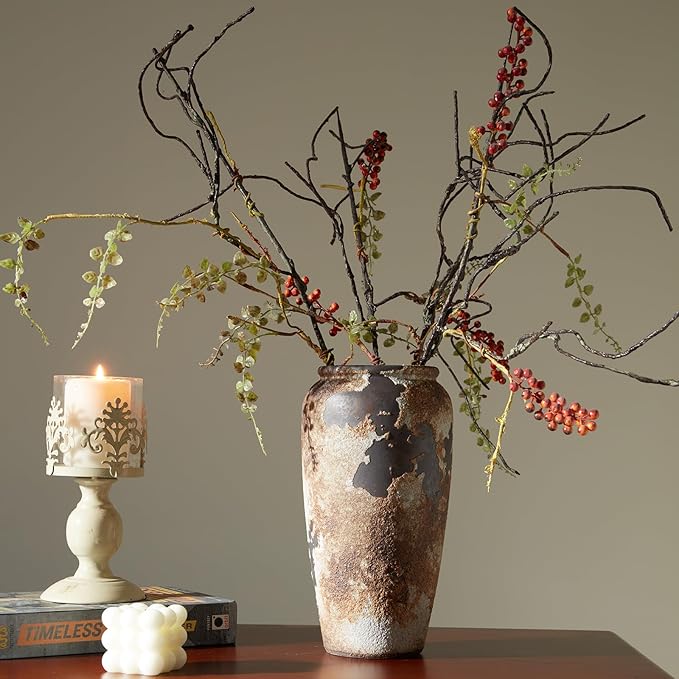 Smiletag Rustic Vase for Home Decor, Farmhouse Terracotta Vases, Stone Vases, Large Vases for Living Room Decor, Rustic Flower Vase Decoration for Living Room Tall Ceramic Vase