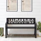 AVAWING Outdoor Bench, 2-Person Garden Benches for Outside, Metal Frame Patio Seating with Floral Pattern Backrest, Armrests for Lawn, Park, Porch, Entryway, Black