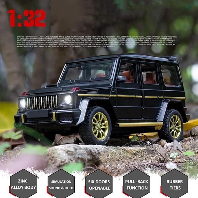 1/32 Scale Die-Cast Car Model Collectible Vehicle, Zinc Alloy Pull Back Toy Car with Sound and Light, Suitable for Adults, Boys and Girls (Black)
