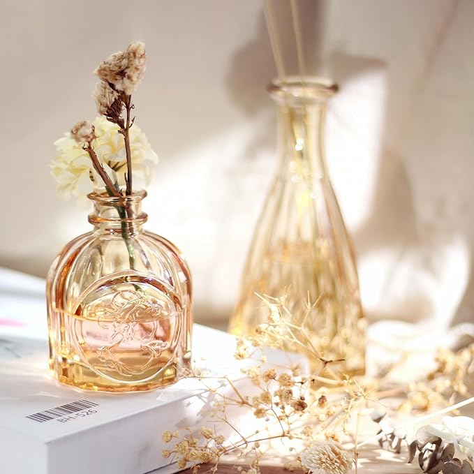 Gold Amber Glass Bud Vases Set of 12, Small Vases for Flowers, Champagne Mini Vintage Vases for Centerpieces,Bud Vase in Bulk for Wedding Decor,Single Flowers,Office and Home Table Flower Décor