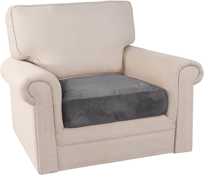 PrinceDeco Velvet Stretch Couch Cushion Cover, Sofa Slip Covers for Cushion Couch Chair Loveseat Sofa Furniture Protector Cushion Sofa Cover Each Width Up to 29.5", Grey