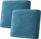 H.VERSAILTEX Velvet Stretch Couch Cushion Cover Plush Cushion Slipcover for Chair Loveseat Sofa Cushion Furniture Protector Seat Cushion Sofa Cover (2 Piece Large Sofa Cushion Covers, Peacock Blue)
