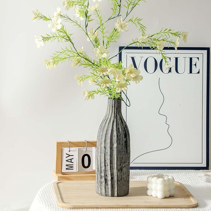 Natural Branch Design Ceramic Vase:Decorative Flower Vase for Modern Home Decor,Handmade Pottery Vase for Home Decor,Living Room,Kitchen,Office,Bedroom,CenterpieceTable Decorations-15 inch Grey Color