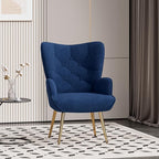 Nalupatio Mid Century Modern Velvet Accent Chair, Tufted Button High Back Chair, Upholstered Wingback Armchair with Metal Legs, High Back Side Chair for Living Room Bedroom, Blue
