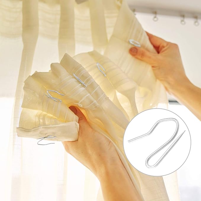 Hotop 30 Pcs Metal Drapery Curtain Rings 0.98/1.26/1.65 inch Interior Diameter and 30 Pcs Hanging Curtain Drapery Pin Hooks for Window Door Shower(32 mm,Matte Silver)