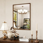 Rectangle Bathroom Mirror 22x30 Inch, Walnut Wood Grain Framed, Anti-Rust & 4mm Tempered Glass, Horizontal/Vertical Hanging Vanity Mirror for Bathroom & Bedroom