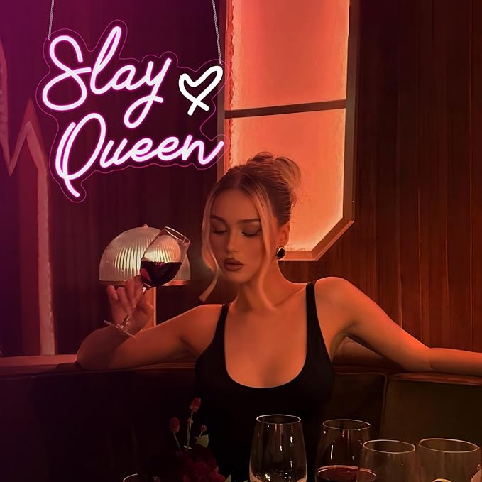 Slay Queen Neon Sign, Neon Signs for Wall Decor Neon LED Signs Room Neon Light Up Signs Home Decor for Bedroom Club Party Bar Shop USB Operated
