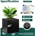 Galvanized Steel Planter Box Black Metal Planter Large Square Indoor Outdoor Planters Cube Steel Heavy Duty Flower Pot 20Inch Powder Coating Modern Commercial Residential for Patio, Deck, Yard, Garden