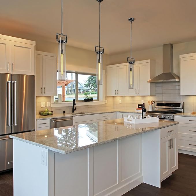 Black Pendant Lights,Modern Glass Pendant Lights Kitchen Island,21.6'' Farmhouse Kitchen Pendant Lighting Over Island for Dining Table,Bathroom,Bedroom,Included E26 Bulb