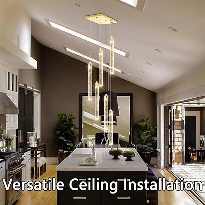 Mini Chandelier Crystal Pendant Lights for Kitchen Island Modern LED Dimmable Ceiling Handing Lighting Adjustable Flush Mount Ceiling Light for Dining Room Bedroom Foyer