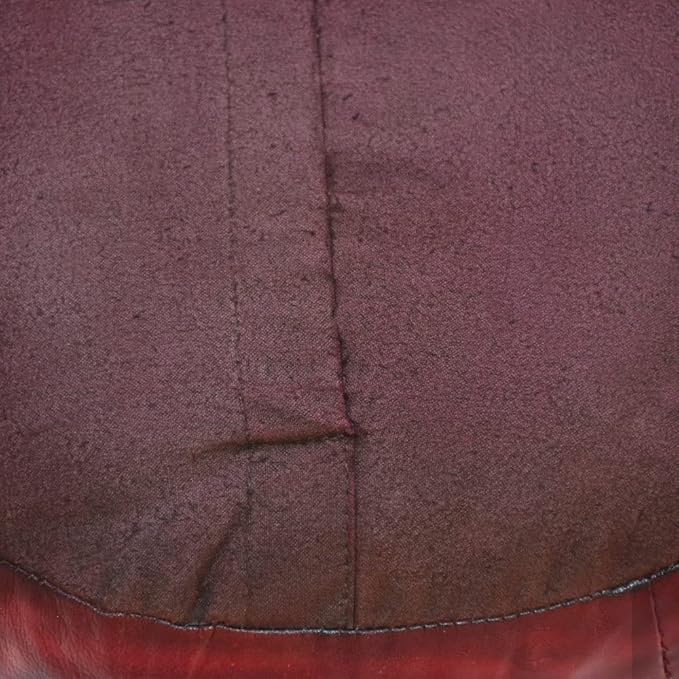 Round Shaped Goat Leather Handmade Eco-Friendly Dark Pink Pouf - Round Pouf, 14" x 14"x 14", Plain Solid Pouf, Goat Leather Pouf, Recycled Foam with Fibre Fill Stuffed Pouf, Leather Pouf PF12