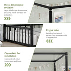 Canopy Floor Bed for Kids – Queen Size, Matte-Black Steel Frame with Safety Fence, Unisex Design for Boys & Girls, Box Spring Required, Quick Assembly (Queen)