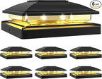 VOLISUN Solar Post Cap Light Outdoor,Solar Fence - Post Lights Waterproof for 4x4/5x5/6x6 Wooden/Vinyl,Black Deck Cap Light Solar Powered with Warm White for Garden/Patio/Porch 6pack