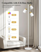QiMH Tree Floor Lamps for Living Room, 67" Modern Standing Floor Lamp with 3 LED Bulb, Industrial Tall Lamp Reading Lighting for Bedroom Study Office Decor, 3 Rotatable Light Heads, White Gold