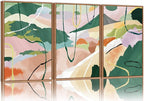 Tinonedraw Colorful Abstract Framed Canvas Wall Art Set, 3 Panel Green Pink Girly Oils Inks Artwork, Three Pieces Neutral Modern Minimalist Wall Decor for Living Room Bedroom Office 24"x36"x3