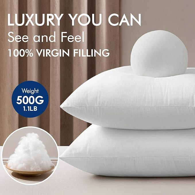 MIULEE 24x24 Pillow Inserts,Set of 2 100% Virgin Microfiber with Cotton Cover Throw Pillows for Couch Sofa and Bed