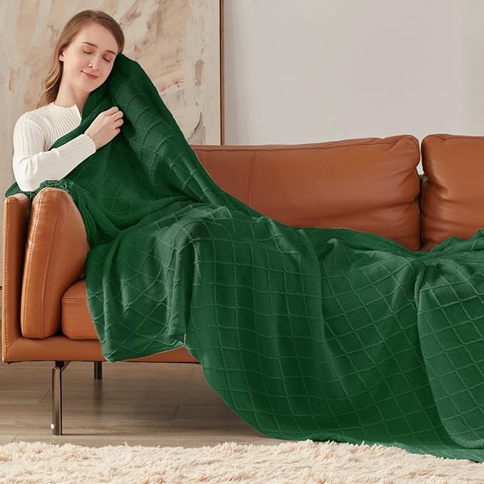 inhand Knitted Throw Blanket for Couch and Bed, Soft Living Room Home Decor Knitted Blanket with Tassel, Outdoor Lightweight Breathable Summer Blanket, Farmhouse Warm Woven Decorative, 50"x60"