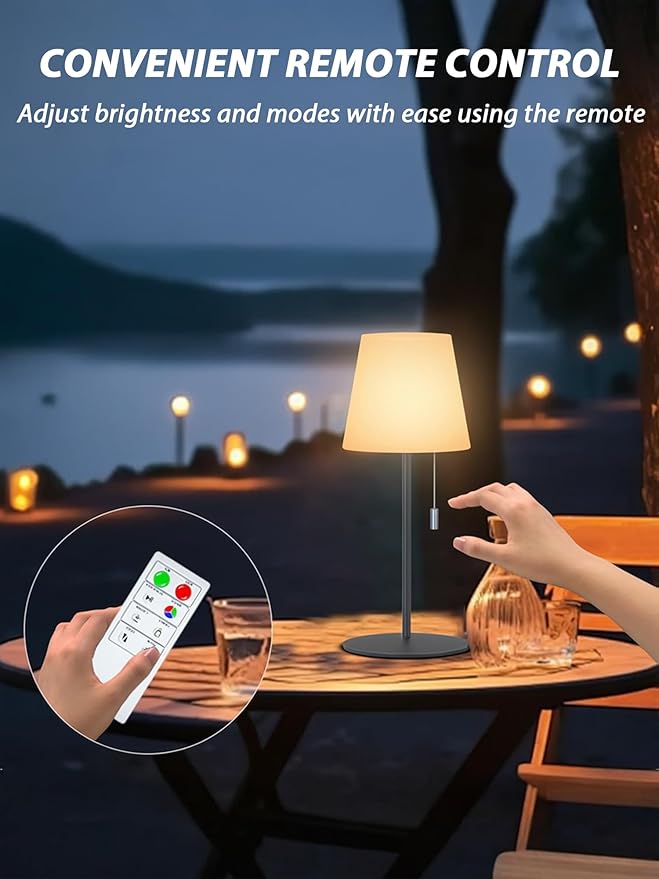 uuffoo Cordless Rechargeable Outdoor Table Lamp, Dimmable Shower Lamp for Living Room, Bedroom, Bathroom, Patio, Restaurant, Small Modern Desk Light with RGB Color Changing, Warm White & Candle Mode