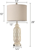 28" Table Lamps for Living Room Set of 2, Farmhouse Lamps for Bedroom with USB Ports, 3-Way Dimmable Nightstand Table Lamp (Bulbs Included)