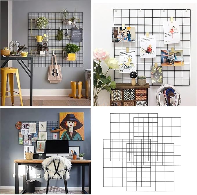 Wire Wall Grid Panel,4 Pcs Photo Pictures Memo Board Art Ins Frame Hanger Display,Office Home Living Room Kitchen Desk Storage Organizer Party Decorations