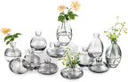 Glass Bud Vase for Centerpieces, 12Pcs/4Sets Glasseam Modern Gray Mini Small Vases for Flowers Bulk Flower Vase Set Aesthetic Cute Handmade Tiny Short Wedding Table Centerpiece Decor