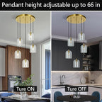 Modern Gold Pendant Lights Kitchen Island Ceiling Chandelier Indoor Crystal Hanging Light Fixtures for Dining Room Kitchen Living Room Bedroom（5Light）