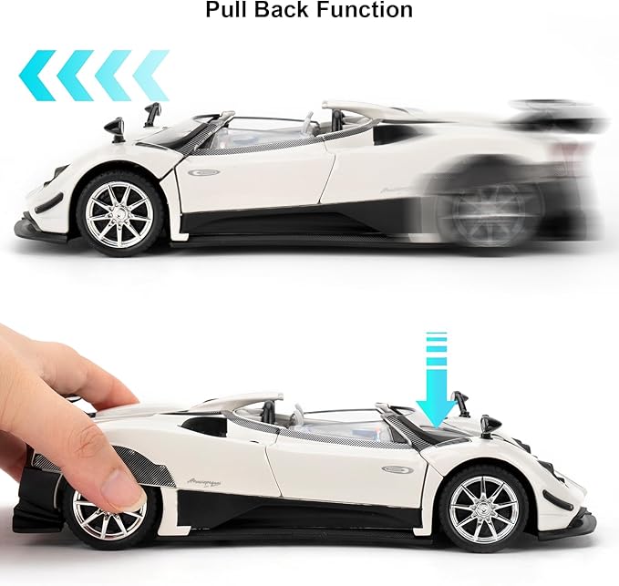 1/24 Car Model Compatible for Collectible Pagani Zonta HP Diecast Toy Car,Zinc Alloy Pull Back Cabriolet Vehicles Toy with Sound and Light for Adult Boys Girls (White)