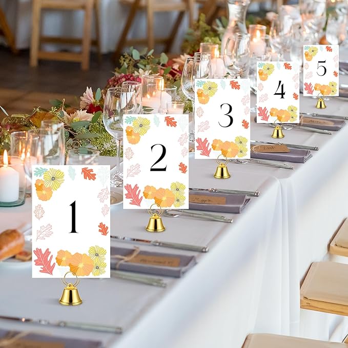 24 Pcs Table Number Holders Place Card Holders for Table 2 Inch Ring Clip Bell Number Holder Metal Picture Holder for Wedding Christmas Restaurant Home Photo Office Memo(Gold,Ring)