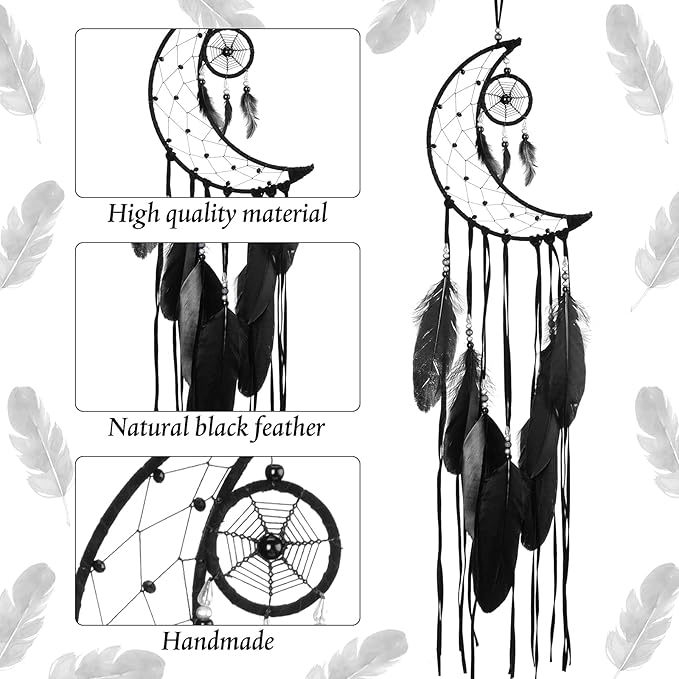 Jetec 3 Pcs Dream Catcher Moon Sun Star Design Handmade Traditional Craft Ornament Wall Hanging Home Decoration Bedroom Wedding Halloween Christmas Decorations(Black)