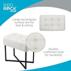 BIRDROCK HOME Rectangular Tufted Foot Stool Ottoman with Soft Padded Cushion - Versatile Vanity Chair for Bedroom, Living Room, Bathroom - Compact Seating for Adults - Cream with Black Metal Legs