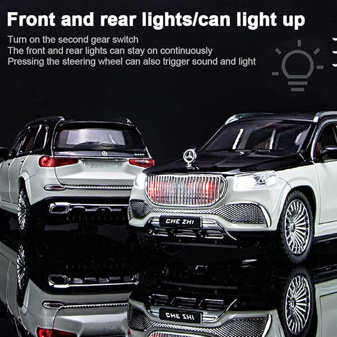 EROCK 1:24 Benz Toy car, Benz Maybach GLS600 Alloy car Model Toys, with Sound and Light Function, Suitable for Adults and Children as Gifts, Collectibles, Decorations. (White Black-GLS600)
