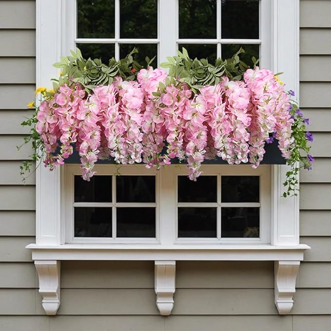 4PCS Pink Artificial Wisteria Hanging Flowers 40'' Tall Lush Fake Wisteria Flowers for Floor Vases Silk Flowers for Wedding Arch Ceremony Window Box Home Garden Backdrop Decoration (Pink)