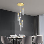 6-Lights Modern Crystal Chandeliers for Dining Room Kitchen Island Crystal Pendants Light Fixture High Ceiling Hanging for Entryway Bedroom Foyer 6000K