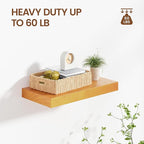 Heimlove Wooden Floating Shelves for Wall,2 Packs 16 inches Natural Pine Solid Wood Bathroom Shelf Over Toilet Decor and Storage 8 inches Deep for Kitchen Bedroom Office & Living Room Wall Decor