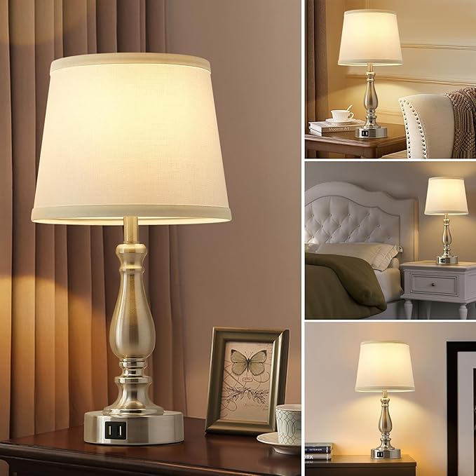 Table Lamps for Bedrooms Set of 2 - Touch Bedside Lamps with USB C+A Ports, 3 Way Dimmable White Nightstand Lamps for End Tables, Farmhouse Night Stand Lamps for Living Room Bed Side Guest Room