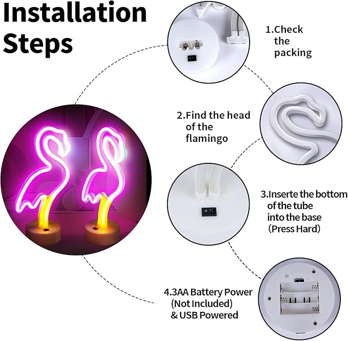 BRIGHTDECK 2 Pack Flamingo Neon Signs, LED Pink Flamingo Neon Sign Battery Operated or USB Powered Decoration Lamp, Flamingo Lights Decor for Bedroom, Wedding, Party, Pink Room Decor
