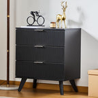 Fluted 3 Drawer Dressers, Modern Closet Dressers Chest of Drawers, Wood Storage Dresser Chest of Drawers Organizer for Bedroom Living Room Hallway Closet(Black)