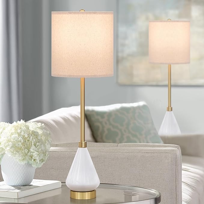 32" White Buffet Lamps Set of 2 for Living Room, Ceramic Buffet Table Lamps for Dining Room, Tall Skinny White Gold Lamps Set of 2, Modern Candlestick Lamps for Credenza, Sideboard, Hallway